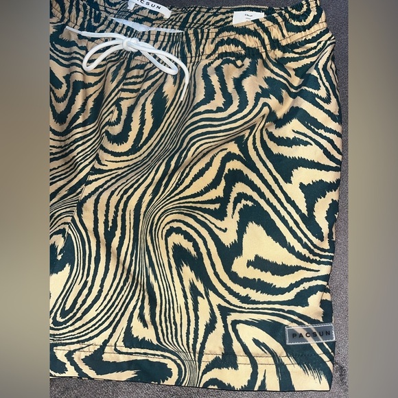 Men’s PacSun Warp 4.5" Swim Trunks Board Shorts Large Green Gold Waves Wavey - Picture 9 of 15